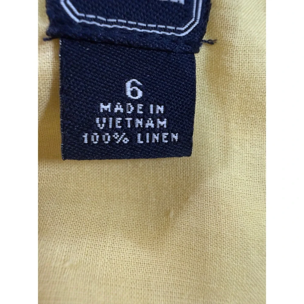 American Living 100%‎ Linen Dress Ruffle Sleeveless Belted Yellow Size 6 Preppy
